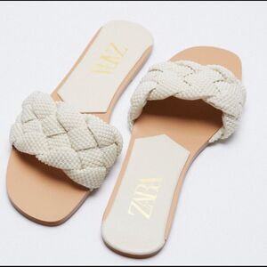 ZARA Pearl New Knot Woven Slides Sandals